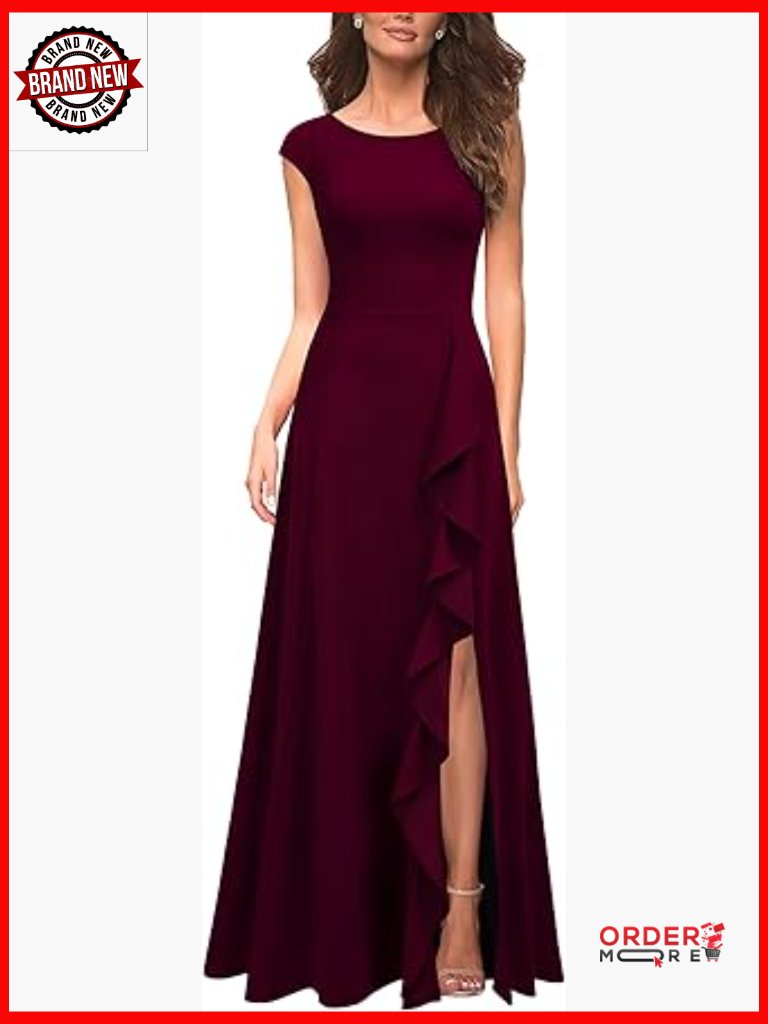 Long Sleeve Maxi Dress With Pockets Ruffled Split Formal Gown